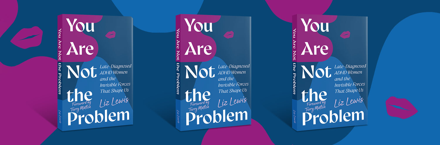 Three copies of 'You Are Not the Problem' book on a blue and purple abstract background